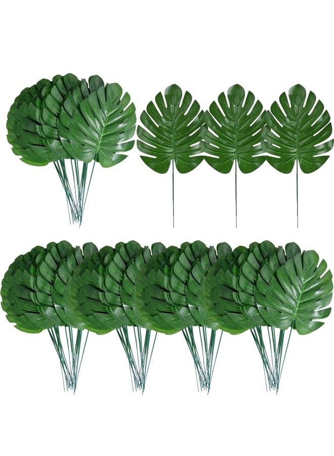 XONOR Artificial Monstera Leaves Fake Tropical Leaves, Faux Palm Leaves for Jungle Hawaiian Dinosaur Luau Party Table Decoration Wedding Birthday Theme Party (100Pcs, Monstera) - Image 1