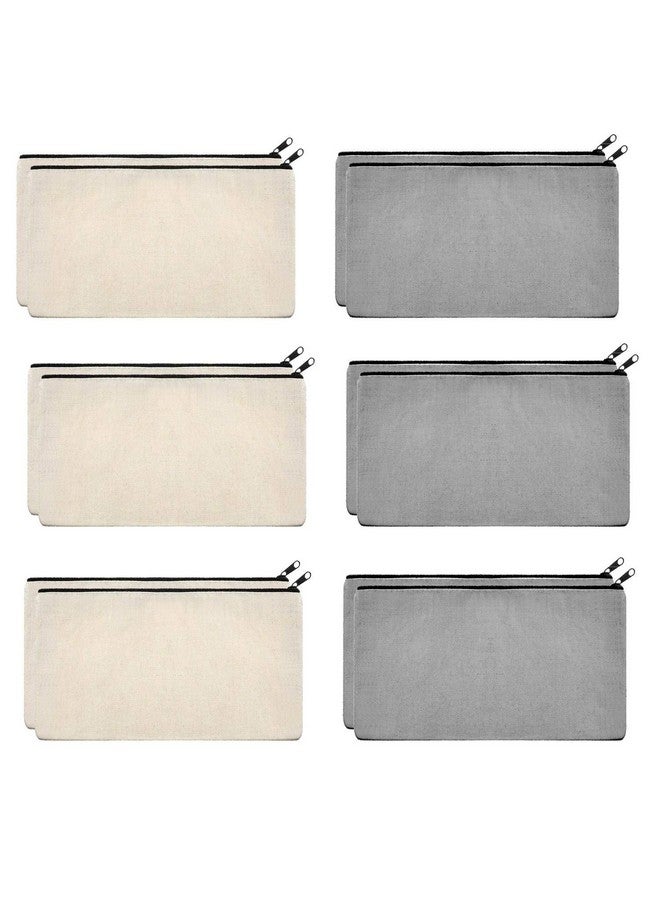 ليفي حقيبة مستحضرات تجميل من القماش من Lify DIY Craft Blank Bag مزودة بسحاب - حقيبة أقلام متعددة الأغراض من القماش القطني وحقيبة مستحضرات تجميل للسفر، حقيبة أنيقة ومتينة مزودة بسحاب - عبوة من 12 قطعة - Image 1