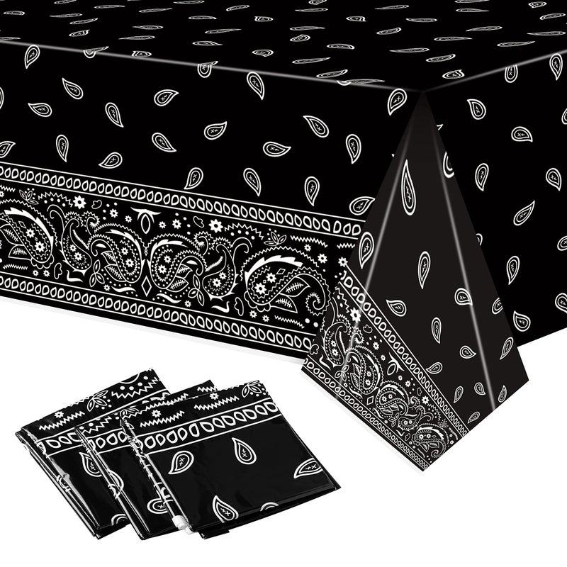 K1tpde 3PCS Bandana Party Tablecloths Cholo Gangsta Theme Table CoversBandana Plastic Waterproof Tablecloth Western Party Decorations Supplies for Adult Black