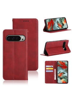 Business Style Magnetic Card Slot Stand Cover For Google Pixel 7a Made Premium Buffalo Leather Protective Case-Color:Red-Applicable Model:Google Google Pixel 7 Pro