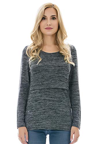 Bearsland Women's Maternity Clothes Long Sleeves Breastfeeding Shirts and Nursing Top,blackgrayred,M - Image 2