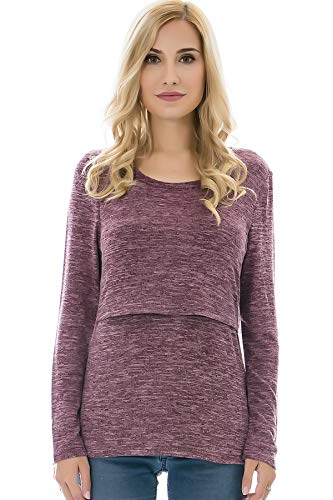 Bearsland Women's Maternity Clothes Long Sleeves Breastfeeding Shirts and Nursing Top,blackgrayred,M - Image 3