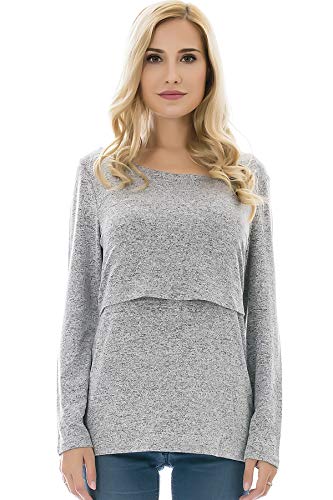 Bearsland Women's Maternity Clothes Long Sleeves Breastfeeding Shirts and Nursing Top,blackgrayred,M - Image 4