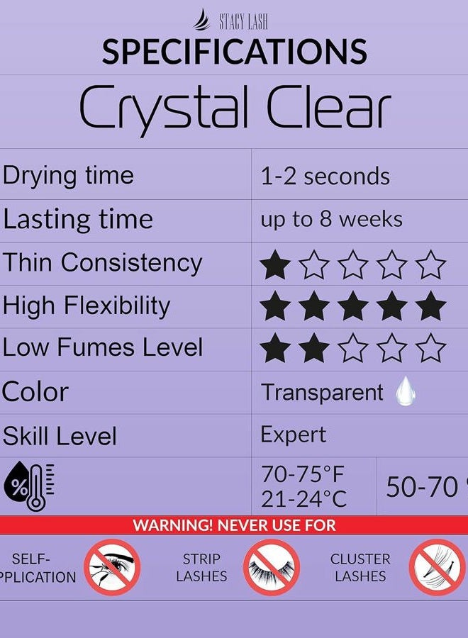 Stacy Lash غراء تمديد الرموش كريستال كلير ستايسي لاش (0.17 أونصة سائلة/5 مل)/وقت جفاف 1 ثانية/احتفاظ – 8 أسابيع/لاصق شفاف/مستلزمات احترافية - Image 3