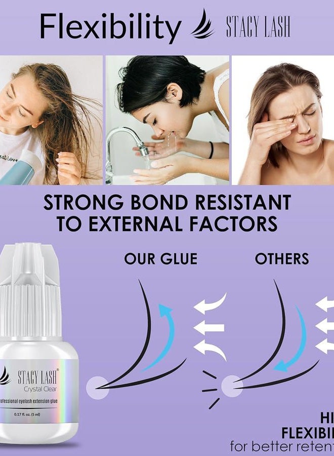 Stacy Lash غراء تمديد الرموش كريستال كلير ستايسي لاش (0.17 أونصة سائلة/5 مل)/وقت جفاف 1 ثانية/احتفاظ – 8 أسابيع/لاصق شفاف/مستلزمات احترافية - Image 5