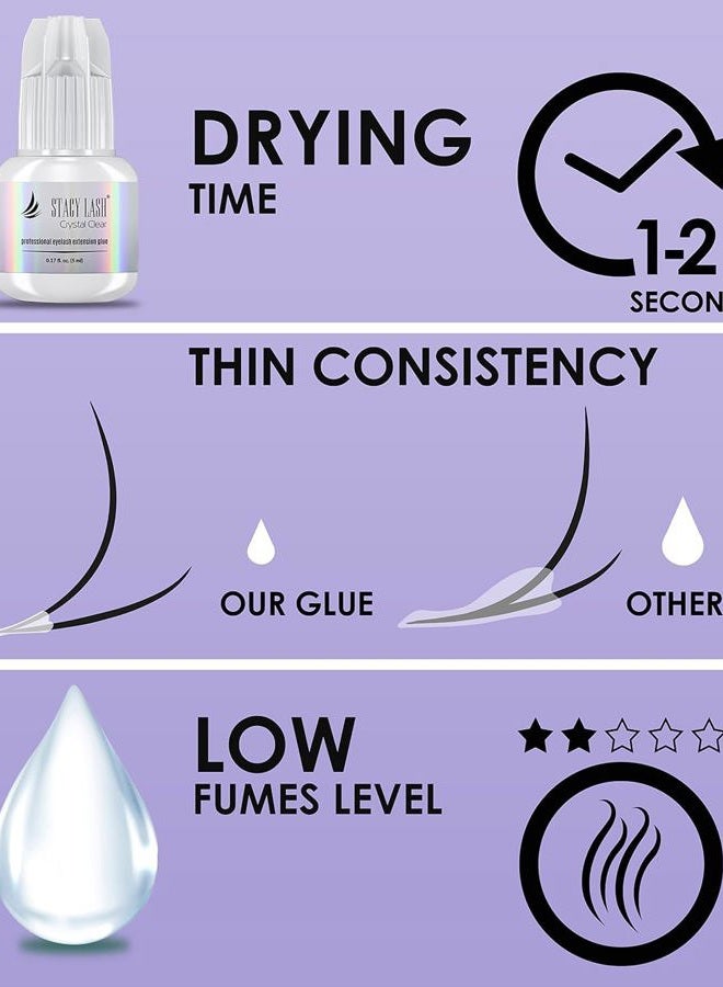 Stacy Lash غراء تمديد الرموش كريستال كلير ستايسي لاش (0.17 أونصة سائلة/5 مل)/وقت جفاف 1 ثانية/احتفاظ – 8 أسابيع/لاصق شفاف/مستلزمات احترافية - Image 4