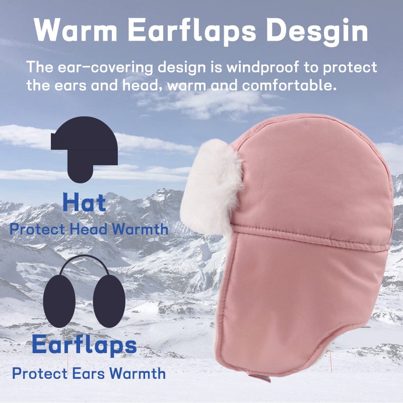 JANGANNSA Waterproof &Windproof Winter Baby Beanie Fleece Lined Kids Trapper Hat Earflap Warm Hat for Boys Girls(Baby Pink, 3-6 Years) - Image 2