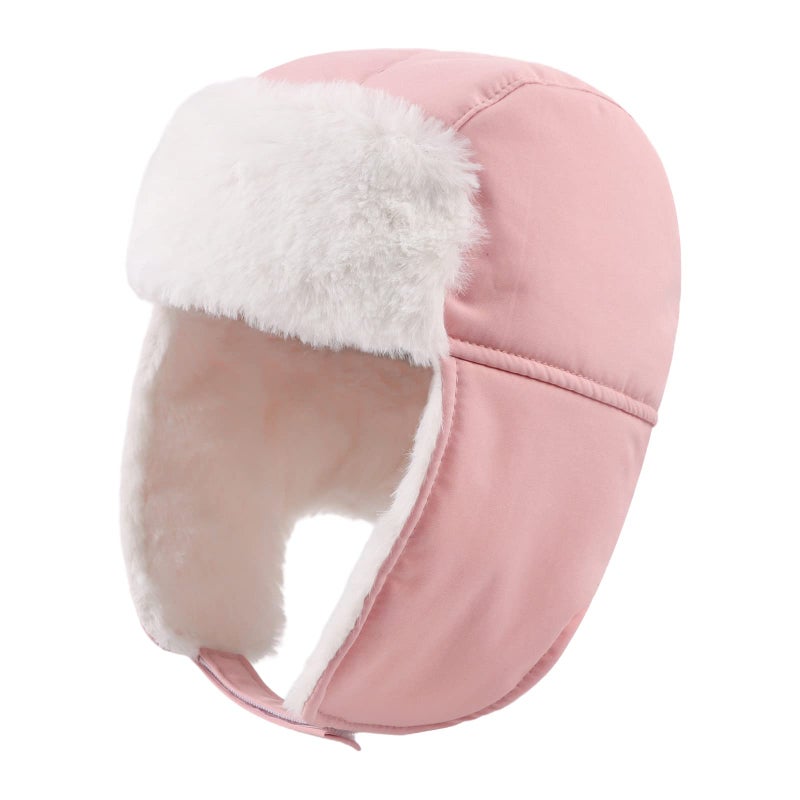 JANGANNSA Waterproof &Windproof Winter Baby Beanie Fleece Lined Kids Trapper Hat Earflap Warm Hat for Boys Girls(Baby Pink, 3-6 Years) - Image 1