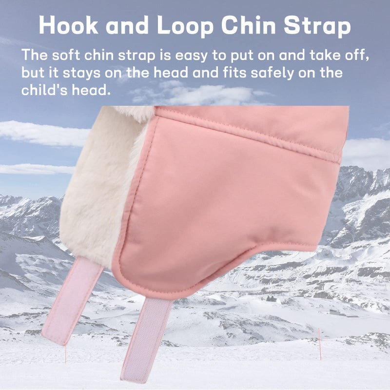 JANGANNSA Waterproof &Windproof Winter Baby Beanie Fleece Lined Kids Trapper Hat Earflap Warm Hat for Boys Girls(Baby Pink, 3-6 Years) - Image 4