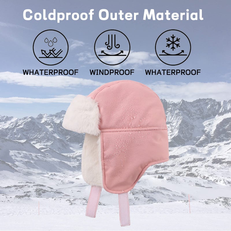 JANGANNSA Waterproof &Windproof Winter Baby Beanie Fleece Lined Kids Trapper Hat Earflap Warm Hat for Boys Girls(Baby Pink, 3-6 Years) - Image 5