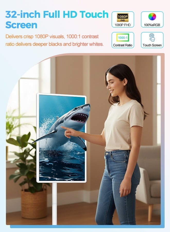 VLH Smart Portable TV On Wheels, Cordless Rolling TV 32″ FHD 1080P Portable Smart tv with WiFi, Mobile Tablet Touch Screen Portable Monitor Built-in 38400mAh Battery Operated Camera, Touchscreen TVs - Image 2