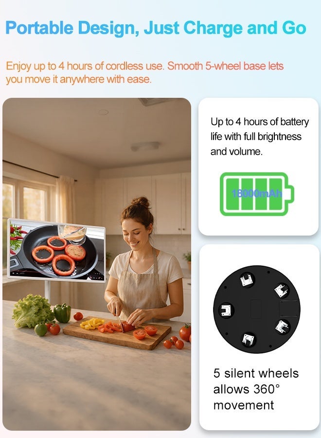 VLH Smart Portable TV On Wheels, Cordless Rolling TV 32″ FHD 1080P Portable Smart tv with WiFi, Mobile Tablet Touch Screen Portable Monitor Built-in 38400mAh Battery Operated Camera, Touchscreen TVs - Image 4
