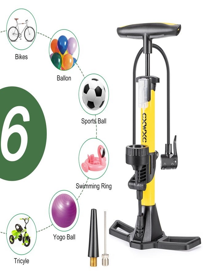 CXWXC Bike Pump with Pressure Gauge- 160 PSI Bicycle Floor Pump fits Presta & Schrader Valve - Bike Pump with Air Ball Pump Inflator (Yellow) - Image 5