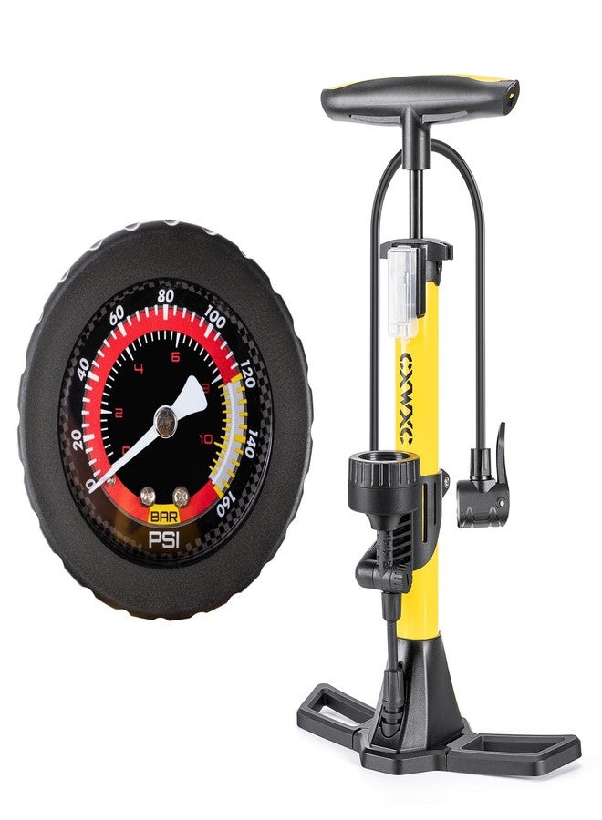 CXWXC Bike Pump with Pressure Gauge- 160 PSI Bicycle Floor Pump fits Presta & Schrader Valve - Bike Pump with Air Ball Pump Inflator (Yellow) - Image 1