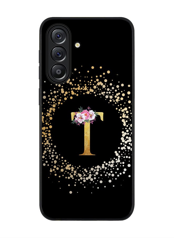 Stylizedd For Samsung Galaxy A56 5G Case,Slim fit Camera Protection, Shockproof Thin Phone cover  - Custom Monogram Floral - T ( Black ) - Image 1