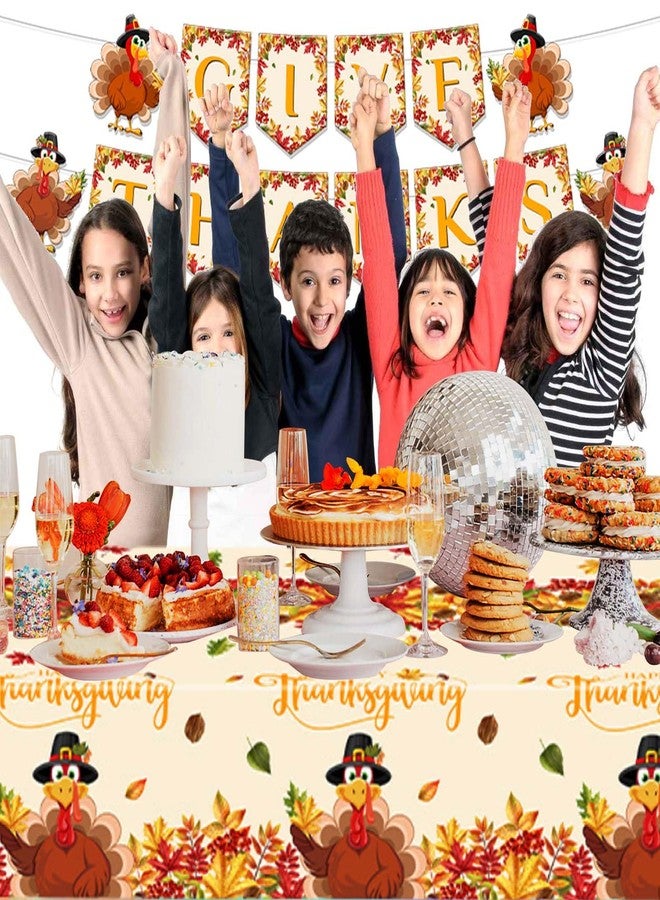 Qpout Thanksgiving Tablecloth Set with Banner, 2 Turkey Pattern Disposable Plastic Table Covers and 1 Happy Thanksgiving Banner for Fall Decor, 54x108 Inch - Image 4