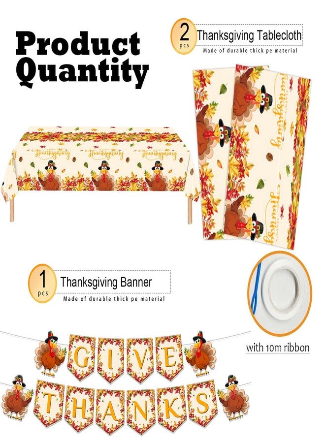 Qpout Thanksgiving Tablecloth Set with Banner, 2 Turkey Pattern Disposable Plastic Table Covers and 1 Happy Thanksgiving Banner for Fall Decor, 54x108 Inch - Image 3