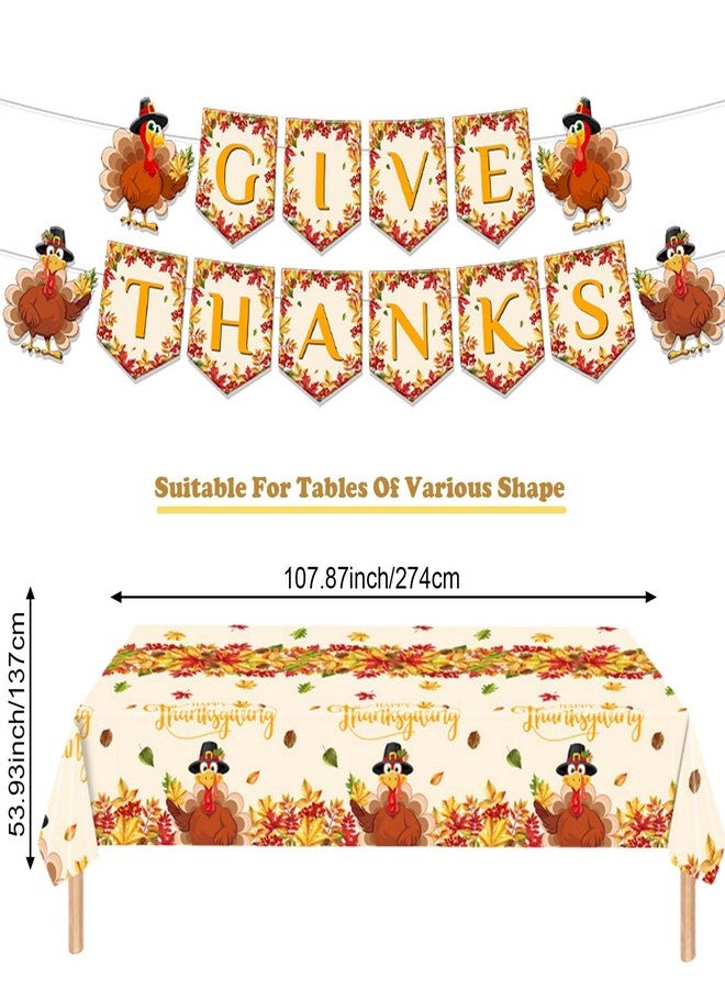 Qpout Thanksgiving Tablecloth Set with Banner, 2 Turkey Pattern Disposable Plastic Table Covers and 1 Happy Thanksgiving Banner for Fall Decor, 54x108 Inch - Image 2
