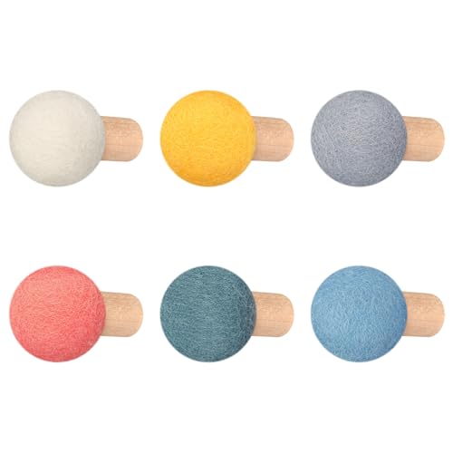 Memorywuu 6 Pcs Wool Round Wall Hook Kids Wall Coat Hooks Kids Coat Rack Wall Mount Wool Wooden Coat Hooks Hat Rack for Home Living Room Nursery Minimalist Wall Decor (Pastel Color) - Image 1