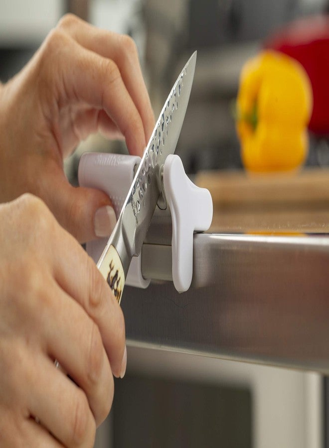 Smith's Smith’ 51122 Slide Sharp Edge Grip 2-Slot Sharpener - White - Compact - Non-Slip Base - Patented V Grip - Straight Edge & Serrated Blades - Carbide & Ceramic Sharpeners - Image 2