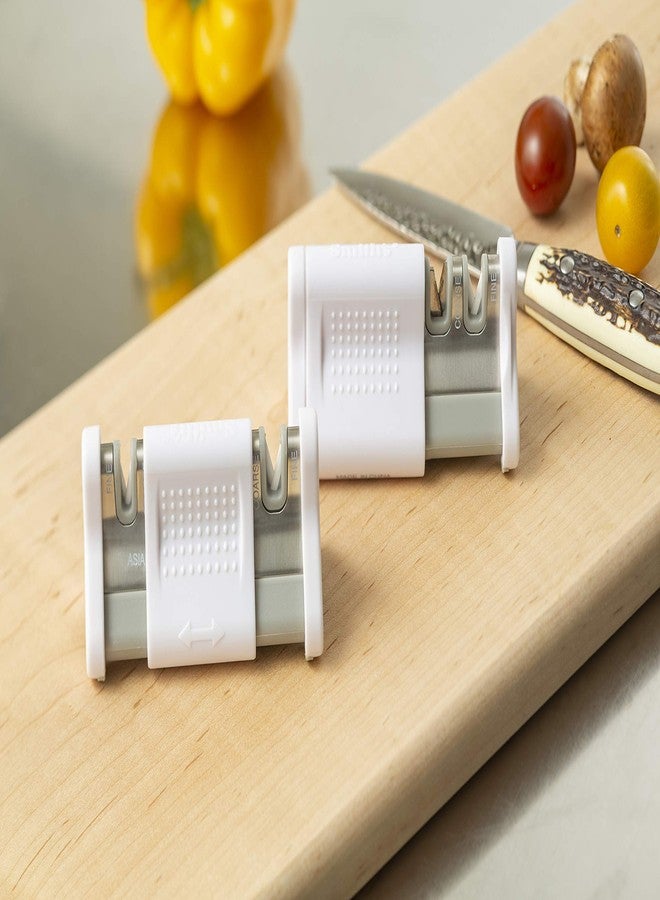 Smith's Smith’ 51122 Slide Sharp Edge Grip 2-Slot Sharpener - White - Compact - Non-Slip Base - Patented V Grip - Straight Edge & Serrated Blades - Carbide & Ceramic Sharpeners - Image 3