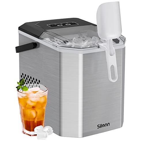 Silonn Ice Maker Countertop, Stainless Steel Portable Ice Machine with Carry Handle, Self-Cleaning Ice Makers with Basket and Scoop, 9 Cubes in 6 Mins, 26 lbs per Day - Image 1