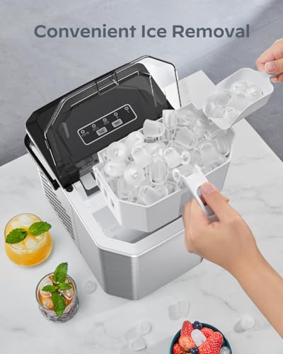 Silonn Ice Maker Countertop, Stainless Steel Portable Ice Machine with Carry Handle, Self-Cleaning Ice Makers with Basket and Scoop, 9 Cubes in 6 Mins, 26 lbs per Day - Image 3