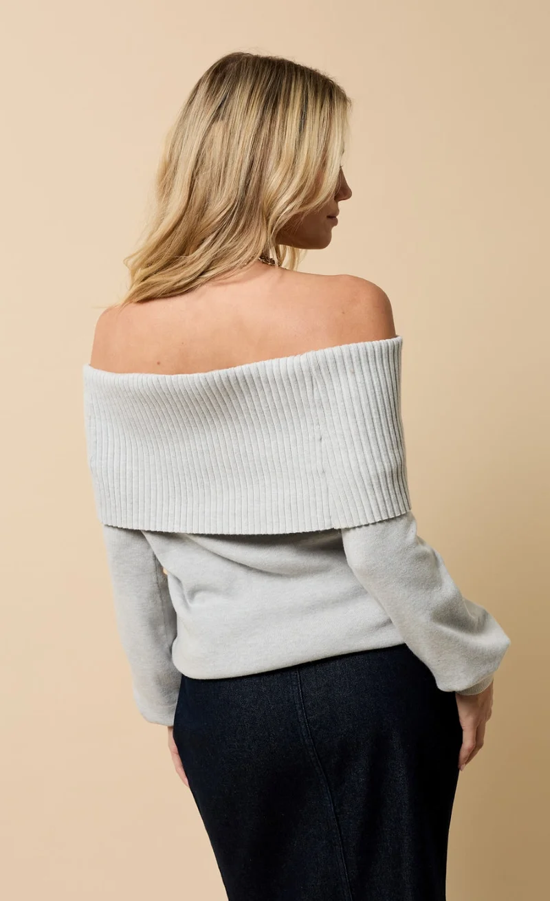 Little Mistress Grey Knitted Bardot Jumper