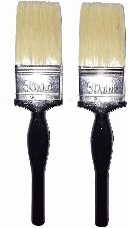Paint Brush Set, 50mm Width, White Bristles, Black Handle, Pack of 2 - Image 1