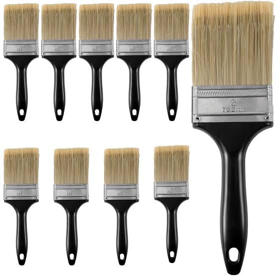 Paint Brush Set, 50mm Width, White Bristles, Black Handle, Pack of 2 - Image 4