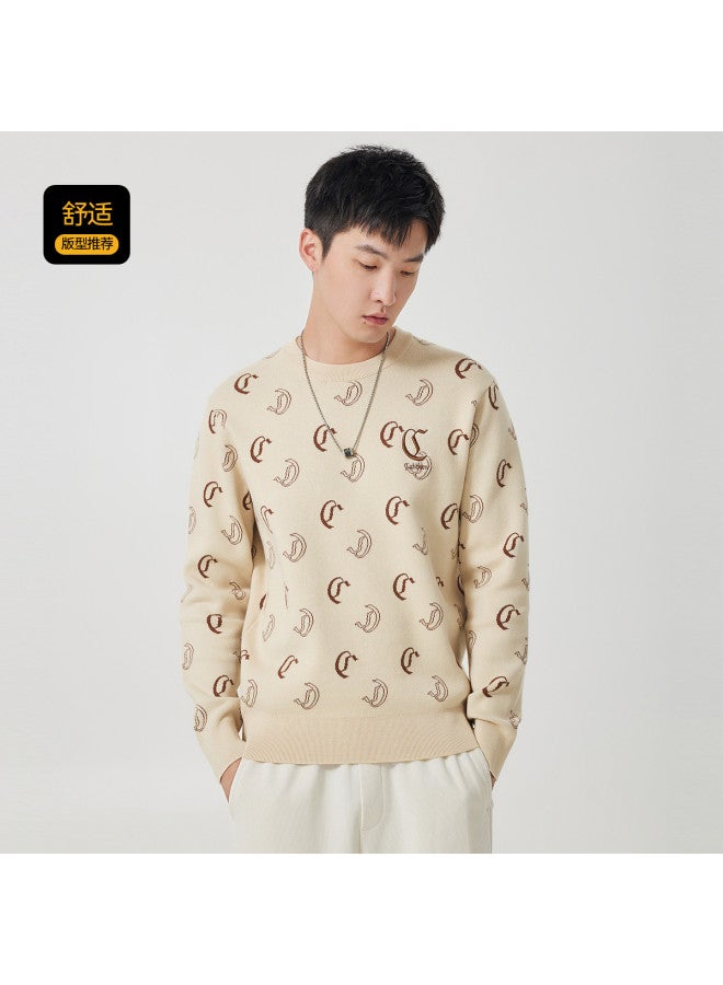 Cabbeen Long Sleeve Sweater Men's Full Jacquard Sweater Comfortable Trendy Men Winter Sweater - Image 3