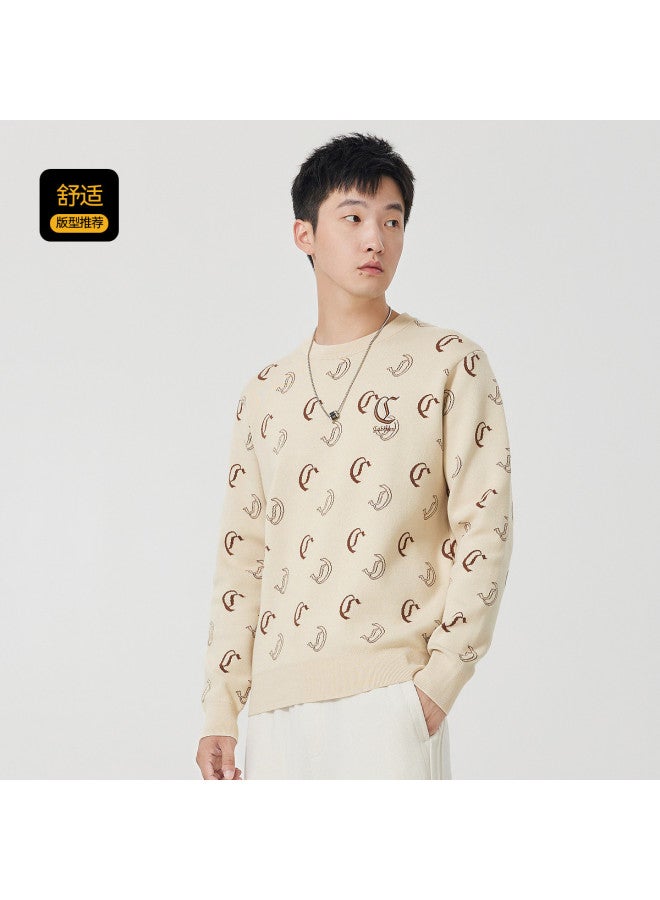 Cabbeen Long Sleeve Sweater Men's Full Jacquard Sweater Comfortable Trendy Men Winter Sweater - Image 4
