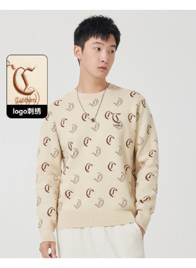 Cabbeen Long Sleeve Sweater Men's Full Jacquard Sweater Comfortable Trendy Men Winter Sweater - Image 1