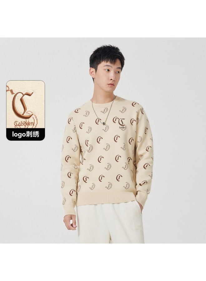 Cabbeen Long Sleeve Sweater Men's Full Jacquard Sweater Comfortable Trendy Men Winter Sweater - Image 2