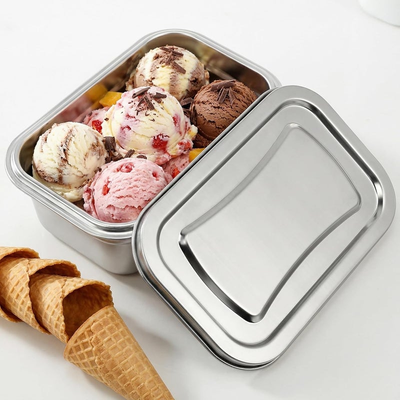 Hemoton Reusable Ice Cream Storage Containers with Lids Stainless Steel Food Keeper Freezer Box Insulated Ice Cream Tub for Refrigerator Home Made Ice Cream - Image 1