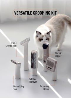 porodo Pet Grooming 13500Pa 400W Vacuum Cleaner / Versatile Grooming Kit / Convenient Storage / 2-in-1 Crevice Tool / Clipping Combs / Cleaning Brush / Hose Holder / Grooming Brush / Electric Clipper / Pet Hair Remover - White  - Image 2