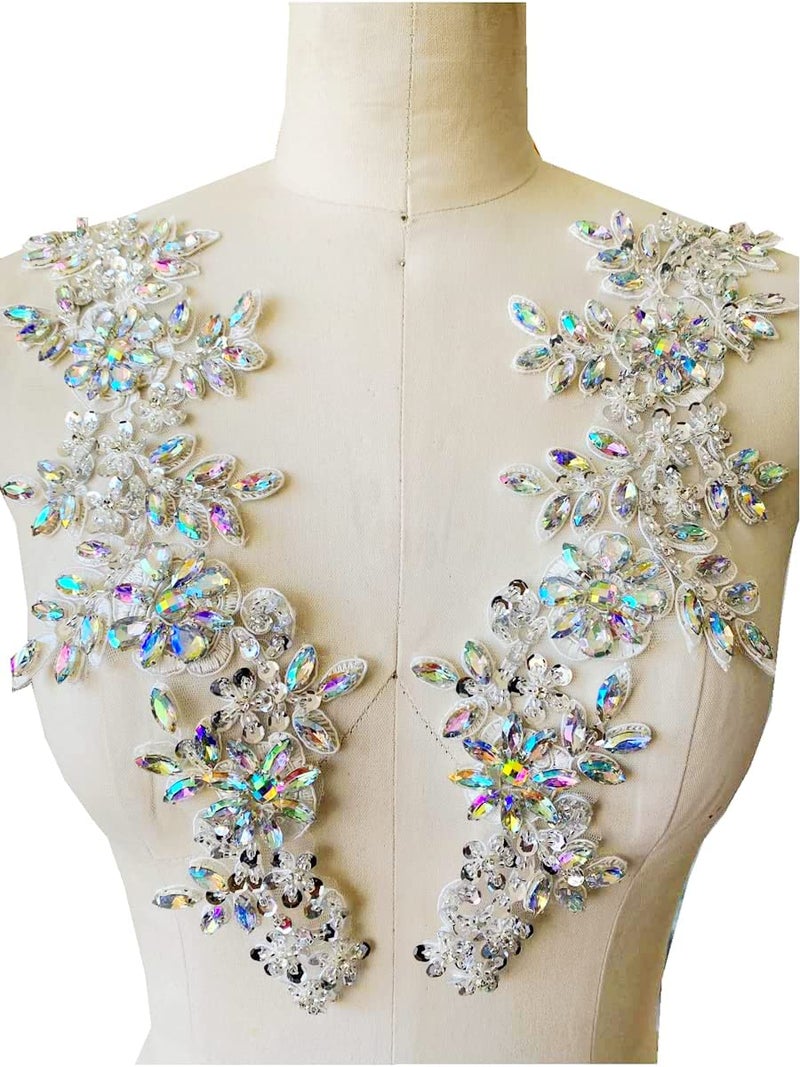 Zbroh زبره يدوي أحمر أبيض أخضر أزرق حبات الراينستون تطريز خياطة حواف دانتيل ملحقات للملابس زوج واحد متعدد الألوان