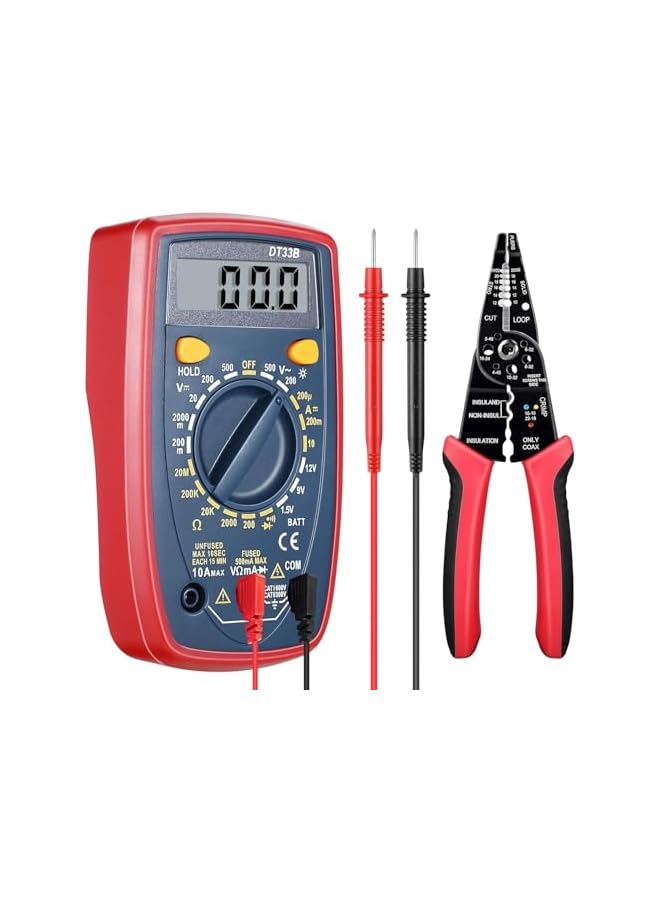 PROMASS 8 Inch Multimeter Tester and Wire Stripper Combo, 2000 Counts Digital Multimeter with DC/AC Current Voltage Resistance Capacitance Continuity Meter, Wire Stripping Tool Wire Cutter Wire Crimper  - Image 2