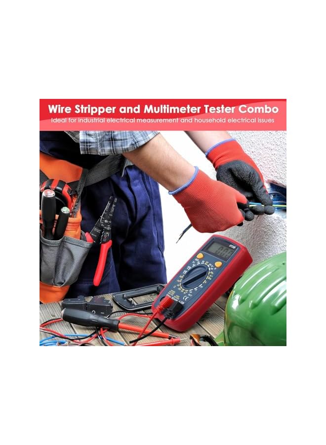 PROMASS 8 Inch Multimeter Tester and Wire Stripper Combo, 2000 Counts Digital Multimeter with DC/AC Current Voltage Resistance Capacitance Continuity Meter, Wire Stripping Tool Wire Cutter Wire Crimper  - Image 3