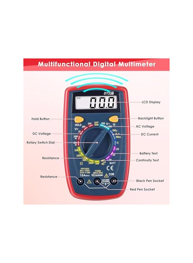 PROMASS 8 Inch Multimeter Tester and Wire Stripper Combo, 2000 Counts Digital Multimeter with DC/AC Current Voltage Resistance Capacitance Continuity Meter, Wire Stripping Tool Wire Cutter Wire Crimper  - Image 4