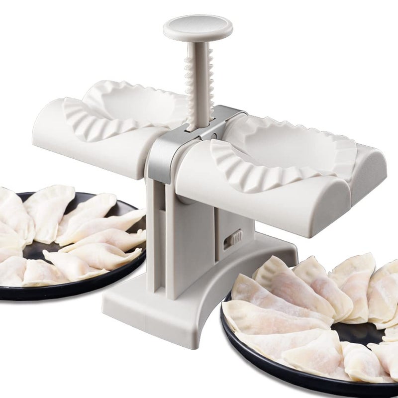 Collfa Automatic Dumpling Maker Mold Manual Ravioli Press Machine Dumpling Press Set Double Heads Mold Make 2 at a Time Quick Dumpling Empanadas Pierogi Maker Tool for HomeKitchen Restaurant2in1