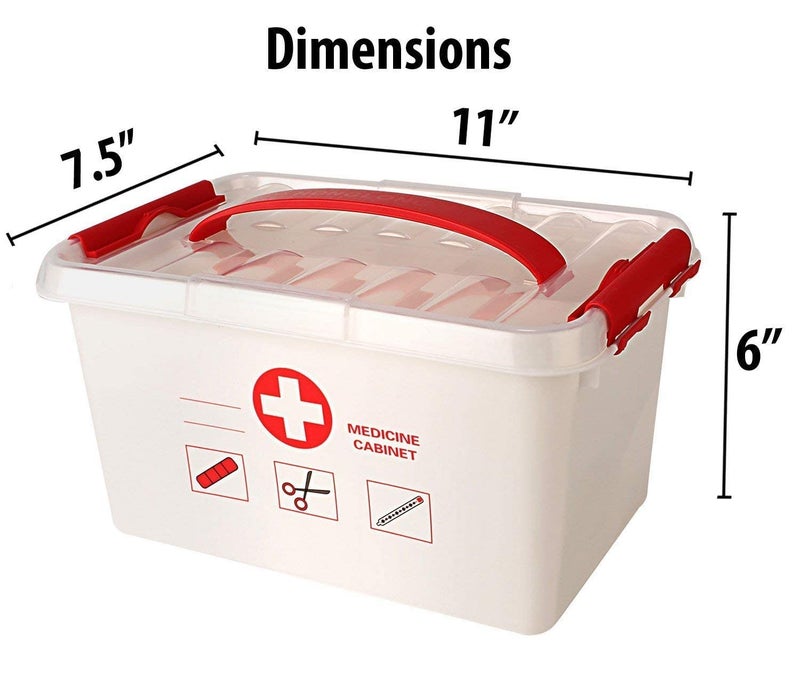 NETXE Plastic MultiFunction And Layer Portable Double Layers Plastic Rectangular Medicine Cabinet Household Medical Storage Box Medicine Organizer Portal Box Emergency Medical Box Red White - Image 2