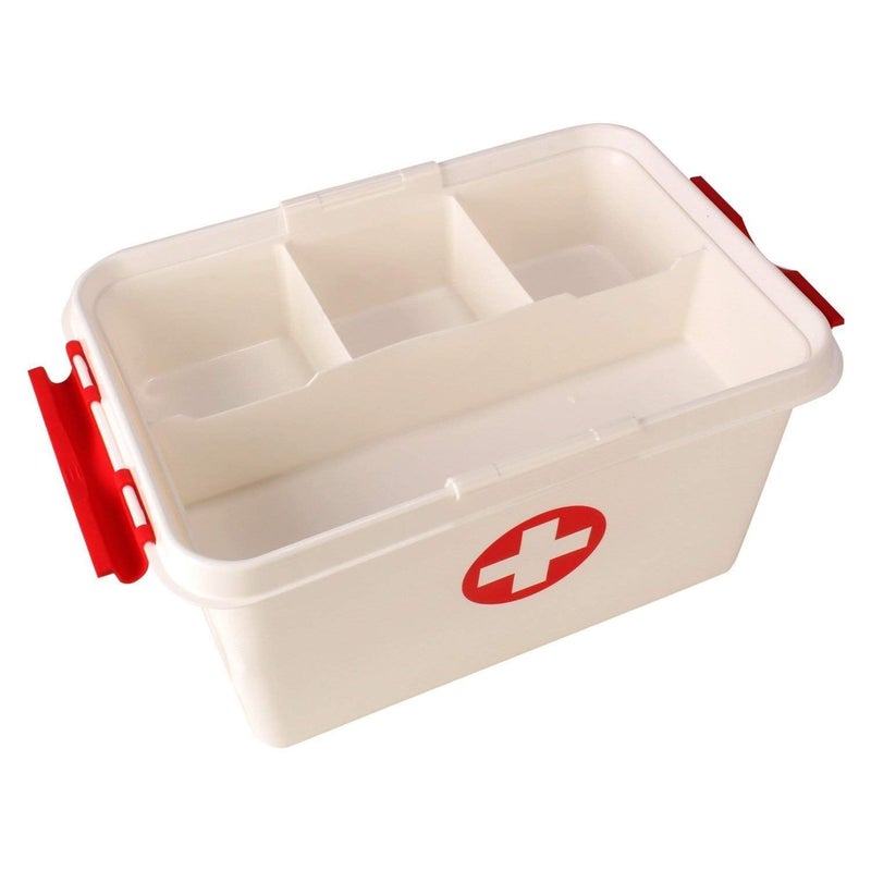 NETXE Plastic MultiFunction And Layer Portable Double Layers Plastic Rectangular Medicine Cabinet Household Medical Storage Box Medicine Organizer Portal Box Emergency Medical Box Red White - Image 3