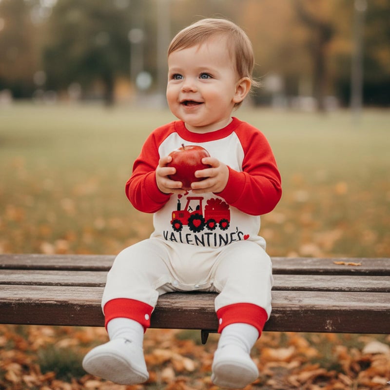 BeQeuewll Newborn Girl Boy Valentines Outfit Infant Sweatshirt Jumpsuit Heart Rompers Baby First Valentines Outfit 0-18M (First Valentines, 6-12 Months) - Image 3