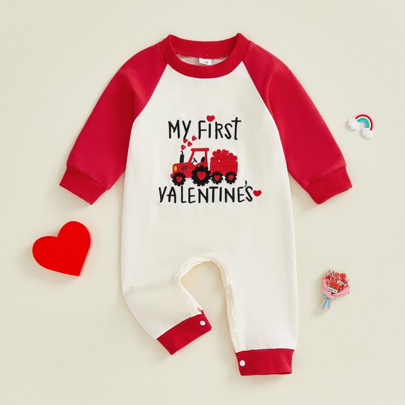 BeQeuewll Newborn Girl Boy Valentines Outfit Infant Sweatshirt Jumpsuit Heart Rompers Baby First Valentines Outfit 0-18M (First Valentines, 6-12 Months) - Image 4