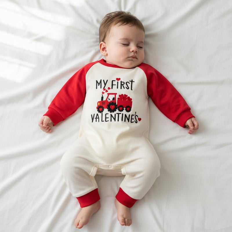 BeQeuewll Newborn Girl Boy Valentines Outfit Infant Sweatshirt Jumpsuit Heart Rompers Baby First Valentines Outfit 0-18M (First Valentines, 6-12 Months) - Image 2