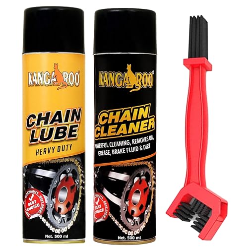 Kangaroo® Chain Lube and Chain Cleaner Spray (500 ml Each) with Cleaning Brush | Complete Bike Chain Maintenance Kit | Reduces Friction, Removes Dirt & Grime | for Motorcycle, Bicycle, Scooter - Image 1