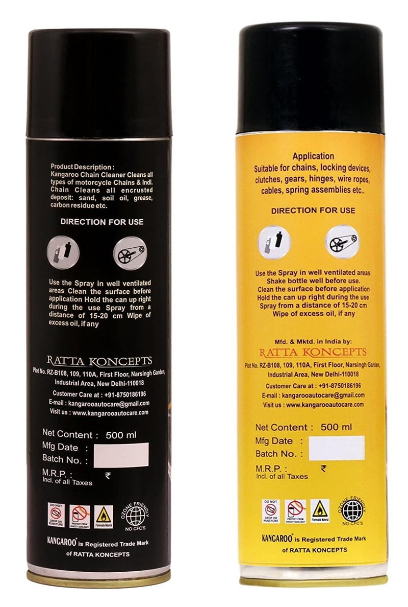 Kangaroo® Chain Lube and Chain Cleaner Spray (500 ml Each) with Cleaning Brush | Complete Bike Chain Maintenance Kit | Reduces Friction, Removes Dirt & Grime | for Motorcycle, Bicycle, Scooter - Image 2