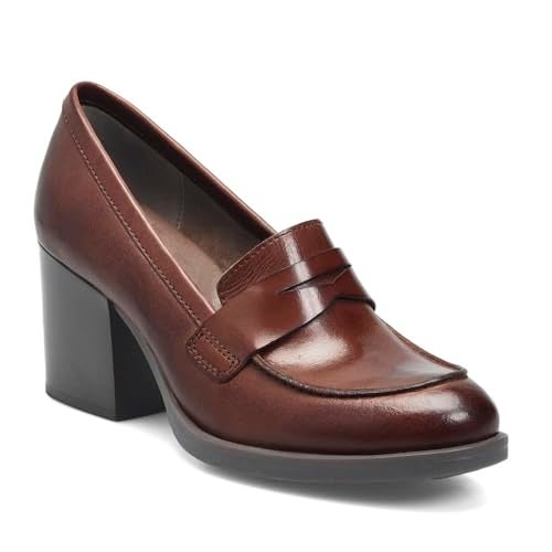 SHODENSE Women Tan Chunky Heel Platform Loafers Pumps Round Toe Burnished Matte Leather Brown Slip On Oxford Loafer Shoes Stacked Block Heels Penny Loafers Office Formal Work Business Matte Dark Tan 6 - Image 4