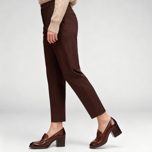 SHODENSE Women Tan Chunky Heel Platform Loafers Pumps Round Toe Burnished Matte Leather Brown Slip On Oxford Loafer Shoes Stacked Block Heels Penny Loafers Office Formal Work Business Matte Dark Tan 6 - Image 5